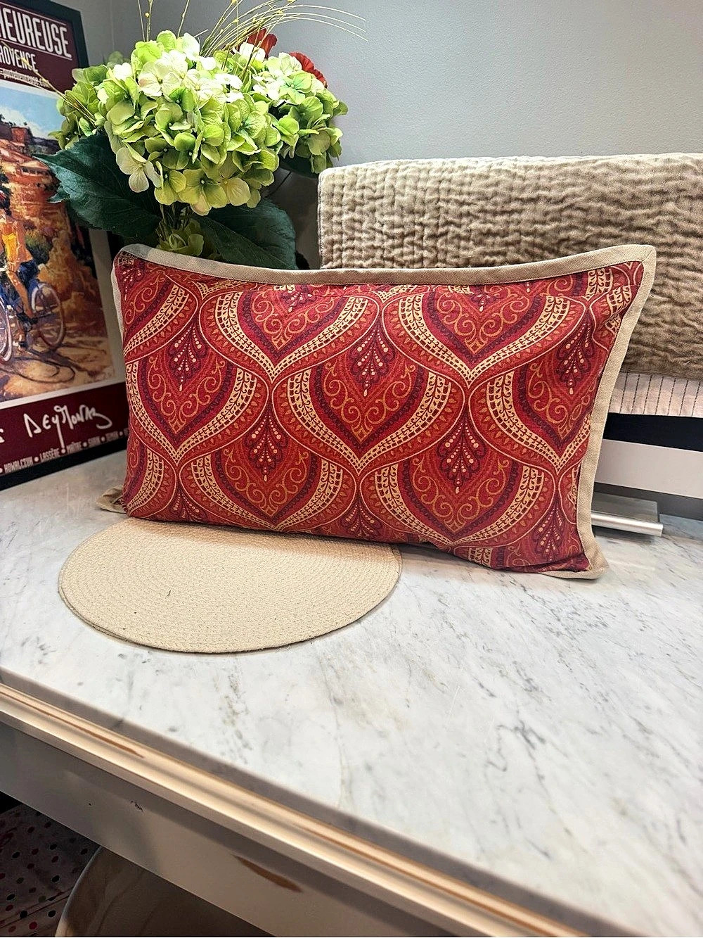 Pottery Barn Paisley Accent Pillow in Red & Beige Like New